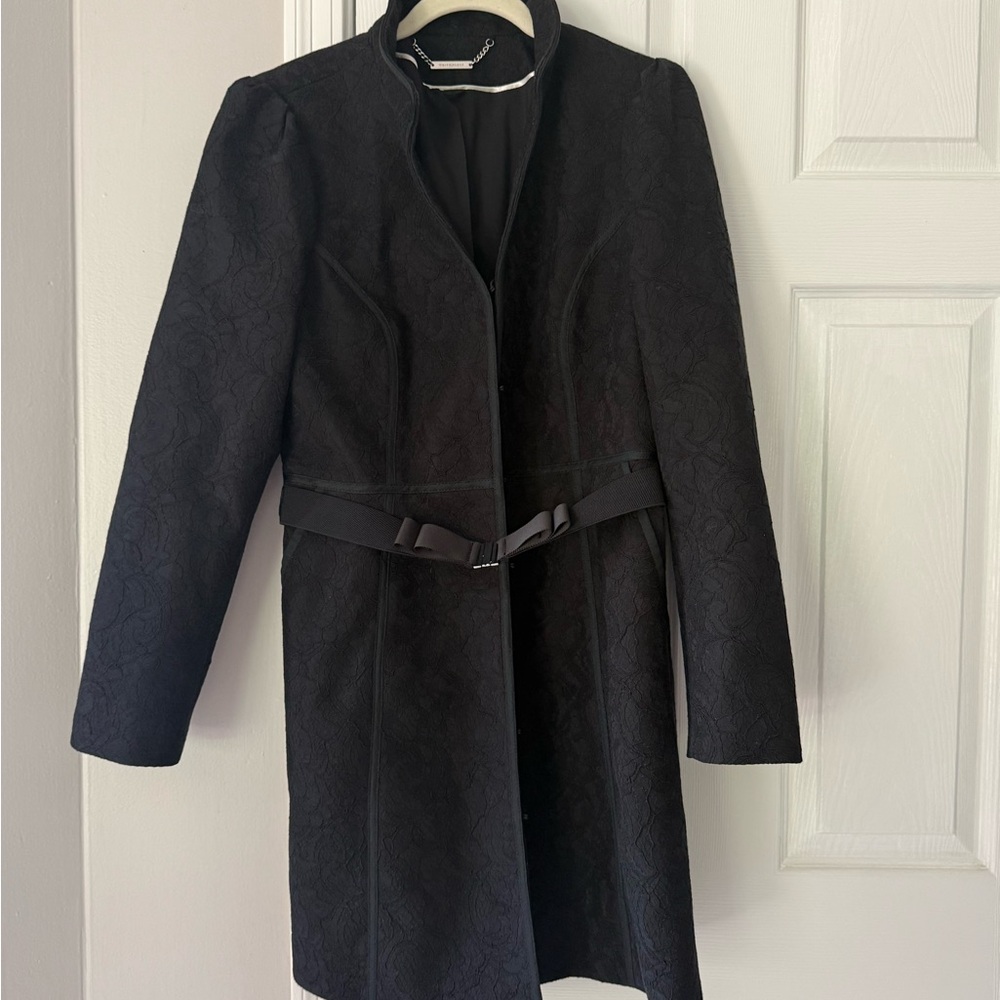 White House Black Market Women’s Black Textured Belted Coat